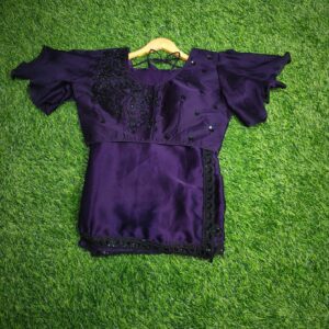 Plain Crape Sarees with black stone border and ready to wear blouse