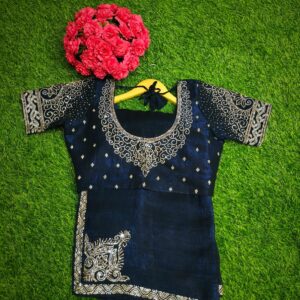 Beautiful Navi Blue space silk Siraj work Saree ready to wear Blouse