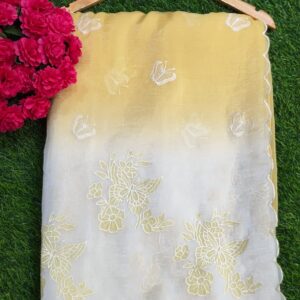Organza designer sarees - full aplic work scallop border with running blouse